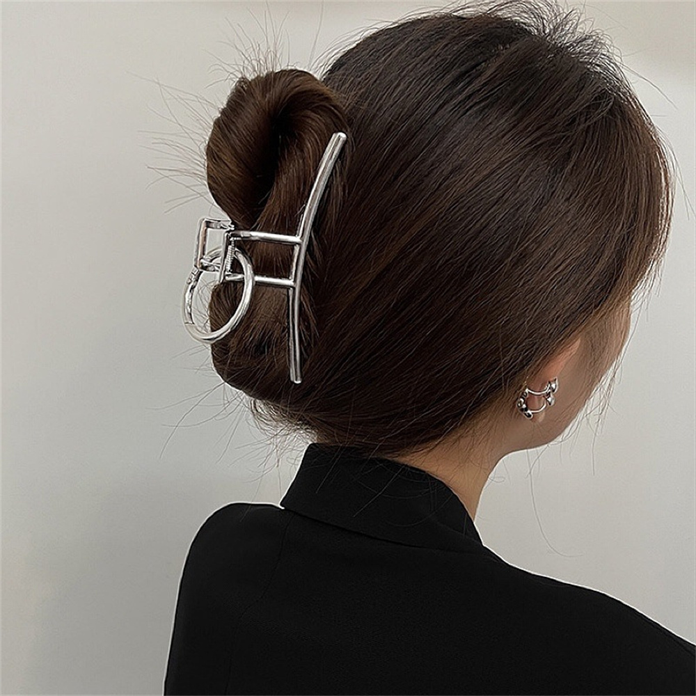 Hair Clip Claw Large - Srebrna metalowa duża klamra do włosów