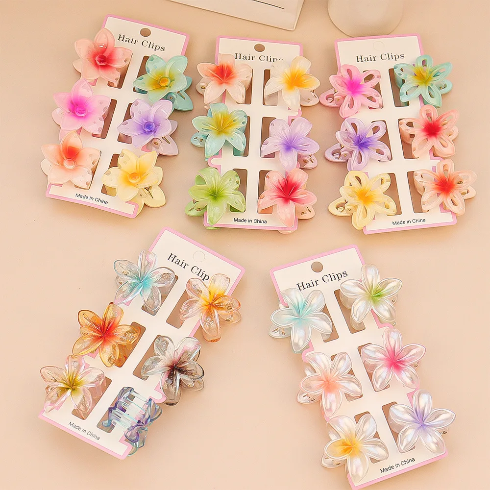 Hair Clip Claw Large - 6 sztuk moda kolorowy przezroczysty kwiat