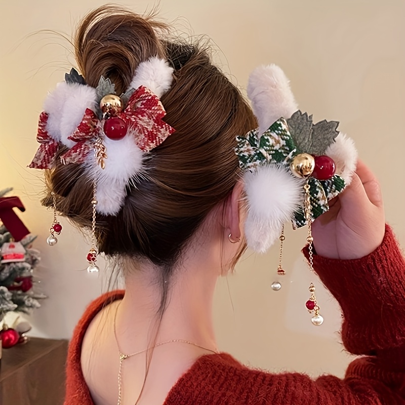 Hair Clip Claw Large - 1/2 szt. Eleganckie świąteczne pluszowe spinki